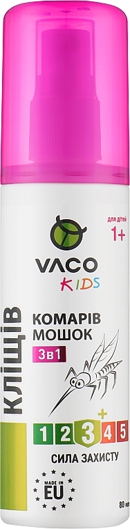 Спрей 3 в 1 від комарів, кліщів та мошок, від 1 року - Vaco Kids — фото N1