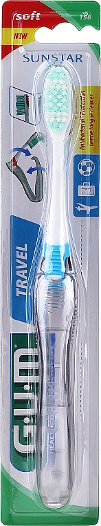 Зубная щетка "Travel", мягкая, синяя - G.U.M Soft Toothbrush — фото N1