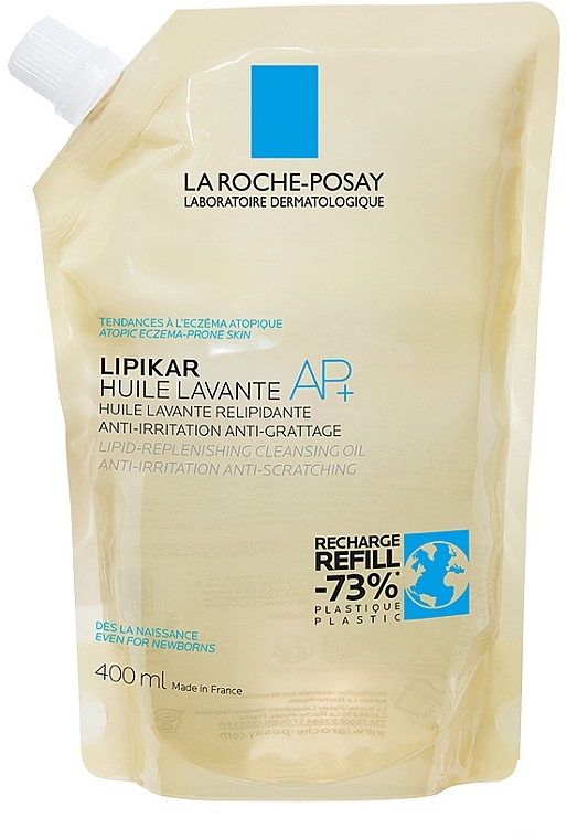 Липидовосстановительное очищающее средство для ванны и душа для младенцев, детей и взрослых - La Roche-Posay Lipikar Cleansing Oil AP+ (сменный блок)