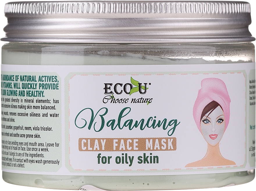 Балансувальна маска для обличчя з глиною для жирної шкіри - Eco U Balancing Clay Face Mask For Oily Skin — фото N2