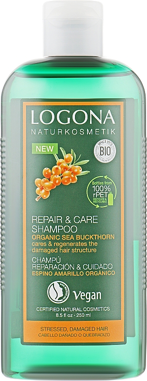 Біошампунь-реконструктор волосся "Обліпиха" - Logona Repair & Care Shampoo