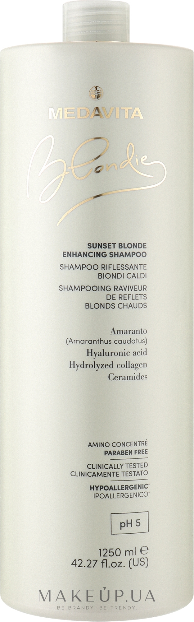 Укрепляющий шампунь для усиления теплых оттенков блонда - Medavita Blondie Sunset Blonde Enhancing Shampoo — фото 1250ml