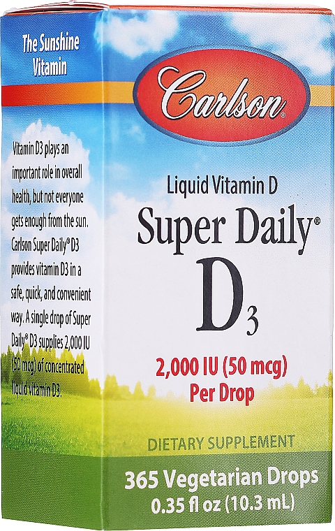 Витамин D3 жидкий, 2000мг - Carlson Labs Super Daily D3 — фото N2