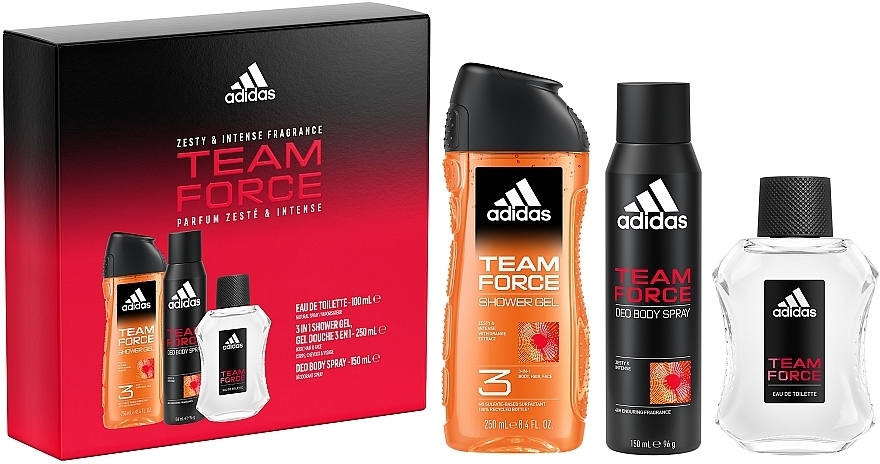 УЦЕНКА Adidas Team Force - Набор (edt/100ml + deo/150ml + s/g/250ml) * — фото N1