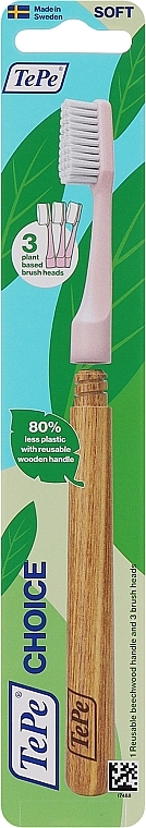 Зубная экощетка с деревянной ручкой и тремя насадками, розовая - TePe Choice Soft Toothbrush — фото N1