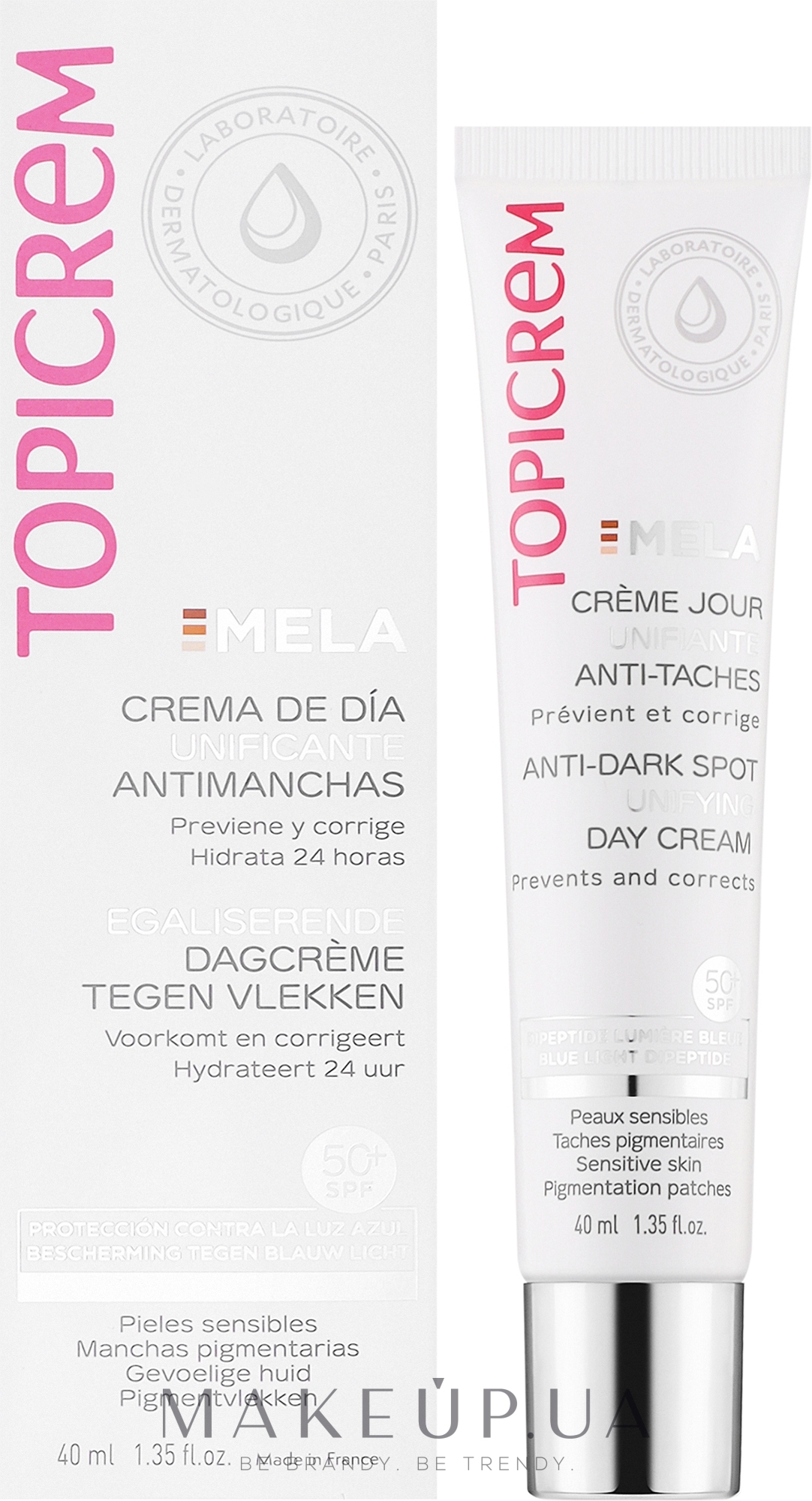 Денний крем проти пігментних плям - Topicrem Mela Anti-Dark Spot Unifying Day Cream SPF50+ — фото 40ml