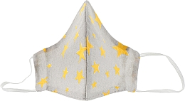 Маска тканевая-защитная для лица, серая с желтыми звездами, размер М - Gioia — фото N1