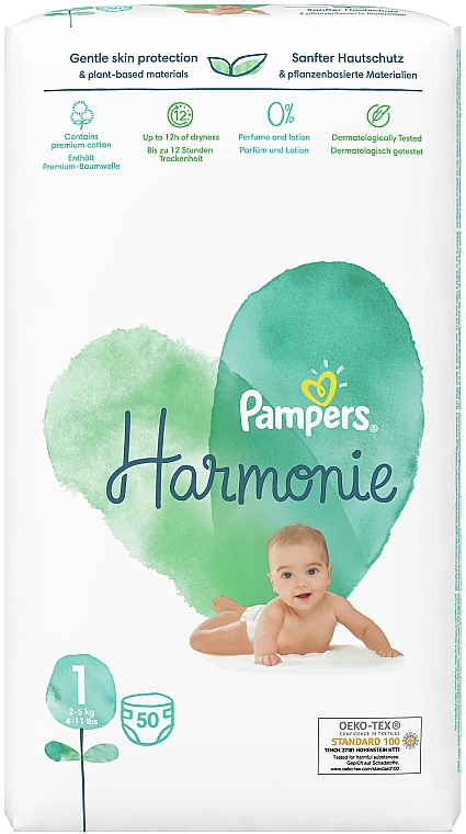 Подгузники Harmonie Newborn Размер 1 (2-5 кг), 50 шт - Pampers — фото N1