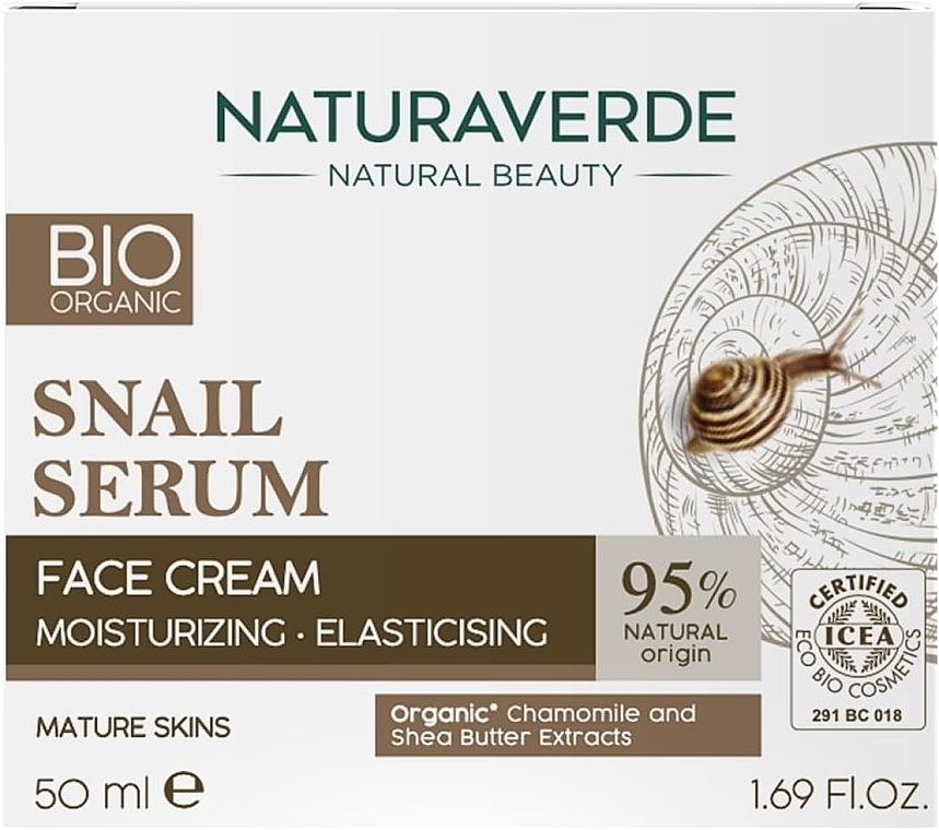 Увлажняющий крем для лица - Naturaverde Bio Moisturizing Elasticising Face Cream Snail Serum — фото N1