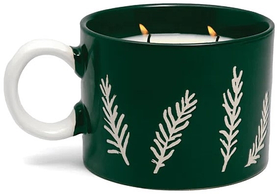 Ароматическая свеча в чашке, зеленая - Paddywax Cypress & Fir Green Ceramic Mug Candle — фото N1