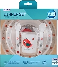 Набор посуды пластиковый "Птичка", 5 предметов, красный - Canpol Babies Cute Animals — фото N1