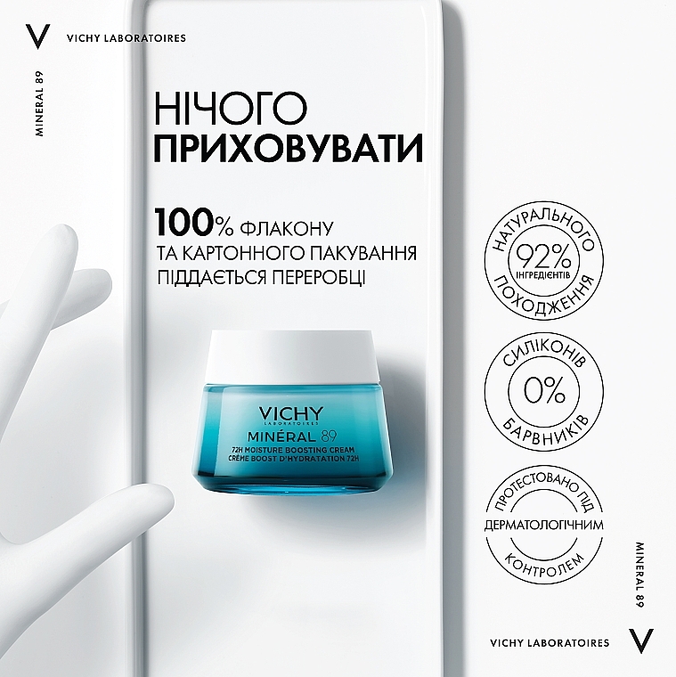 Легкий крем для всех типов кожи лица, увлажнение 72 часа - Vichy Mineral 89 Light 72H Moisture Boosting Cream — фото N5