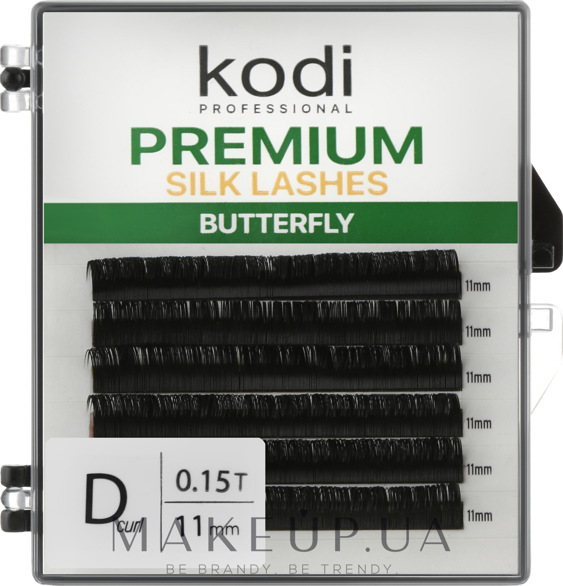 Накладні вії Butterfly Green D 0.15 (6 рядів: 11 мм) - Kodi Professional — фото 1уп