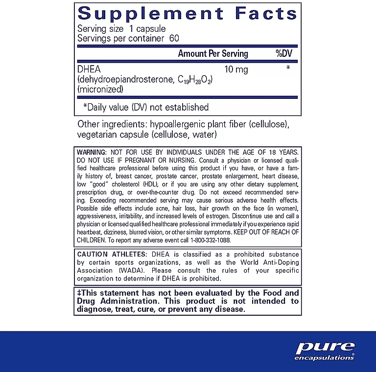 Дієтична добавка "ДГЕА", 10mg - Pure Encapsulations DHEA — фото N4