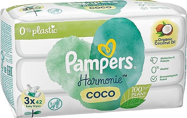 Детские влажные салфетки, 3x42 шт. - Pampers Harmonie Coco Baby Wipes — фото N2
