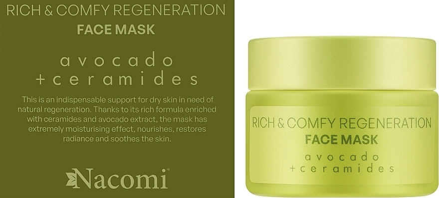 Маска для лица с авокадо и керамидами - Nacomi Rich & Comfy Regeneration Avocado + Ceramides Face Mask — фото N2