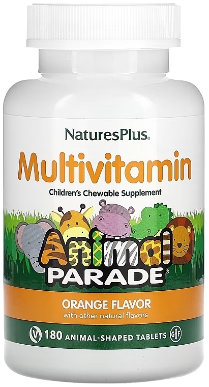 Мультивитамины для детей, вкус апельсина - NaturesPlus Animal Parade Multivitamin Children’s Chewables — фото N1