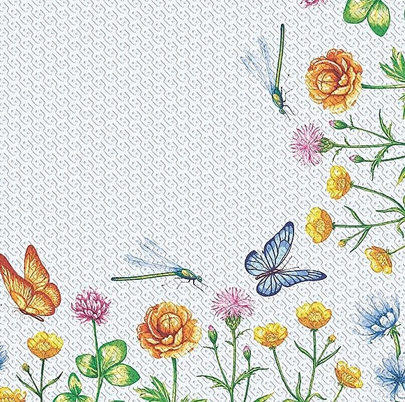 Салфетки бумажные, 33x33 "Цветы с бабочкой" 2 слоя - Silken — фото N1