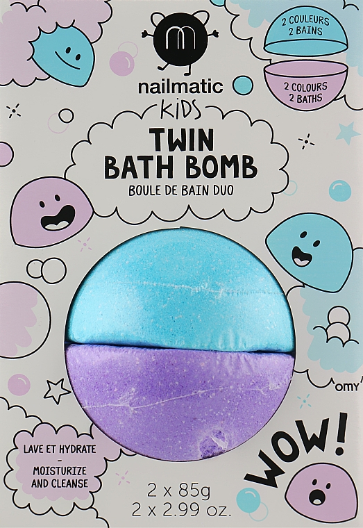 Бомбочки для ванны, синий и фиолетовый - Nailmatic Kids Twin Bath Bomb — фото N1