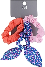 Резинки для волос "Бабочка" , AT-14, коралловая + розовая + синяя в сердечки - Dini Every Day — фото N1