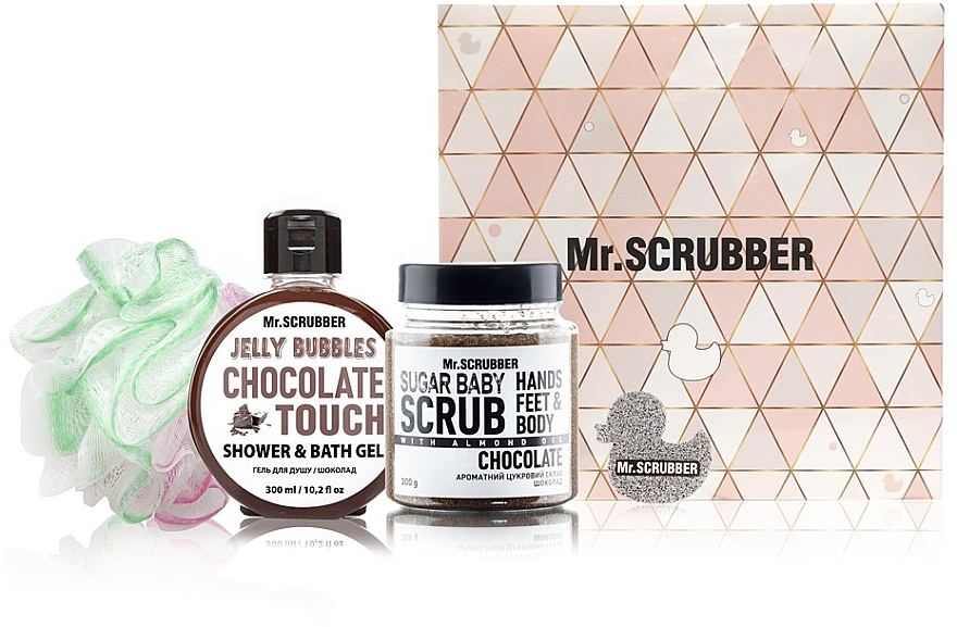 Набор - Mr.Scrubber "Chocolate" (body/scr/300 g + sh/gel/300 ml + sh/sponge)
