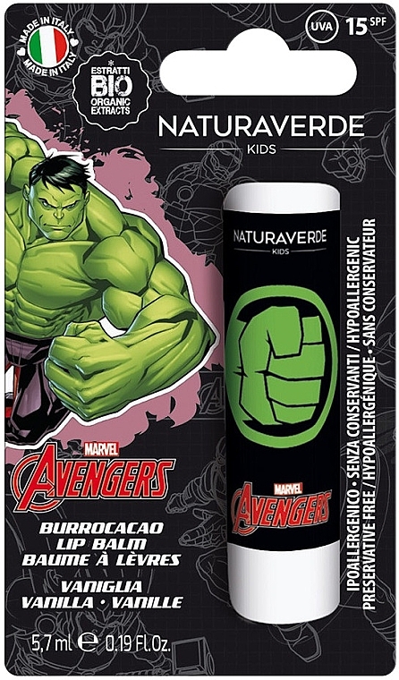 Бальзам для губ "Халк" - Naturaverde Kids Marvel Avengers Vanilla Lip Balm SPF15 — фото N1