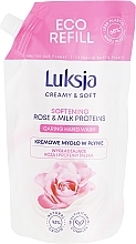 Крем-мило для миття рук "Троянда і протеїни молока" - Luksja Creamy & Soft Softening Rose & Milk Proteins Caring Hand Wash 68 % Less Plastic (змінний блок) — фото N1