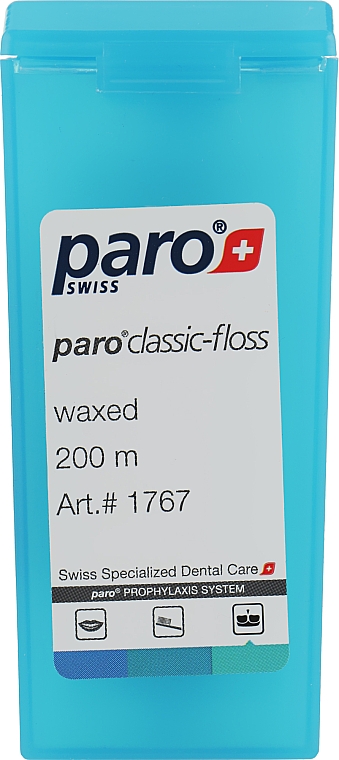 Медицинская зубная нить, вощеная, с мятой, 200м - Paro Swiss Classic-Floss — фото N1