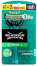 Одноразовые станки, 6 + 2 шт - Wilkinson Sword Xtreme3 Sensitive — фото N1