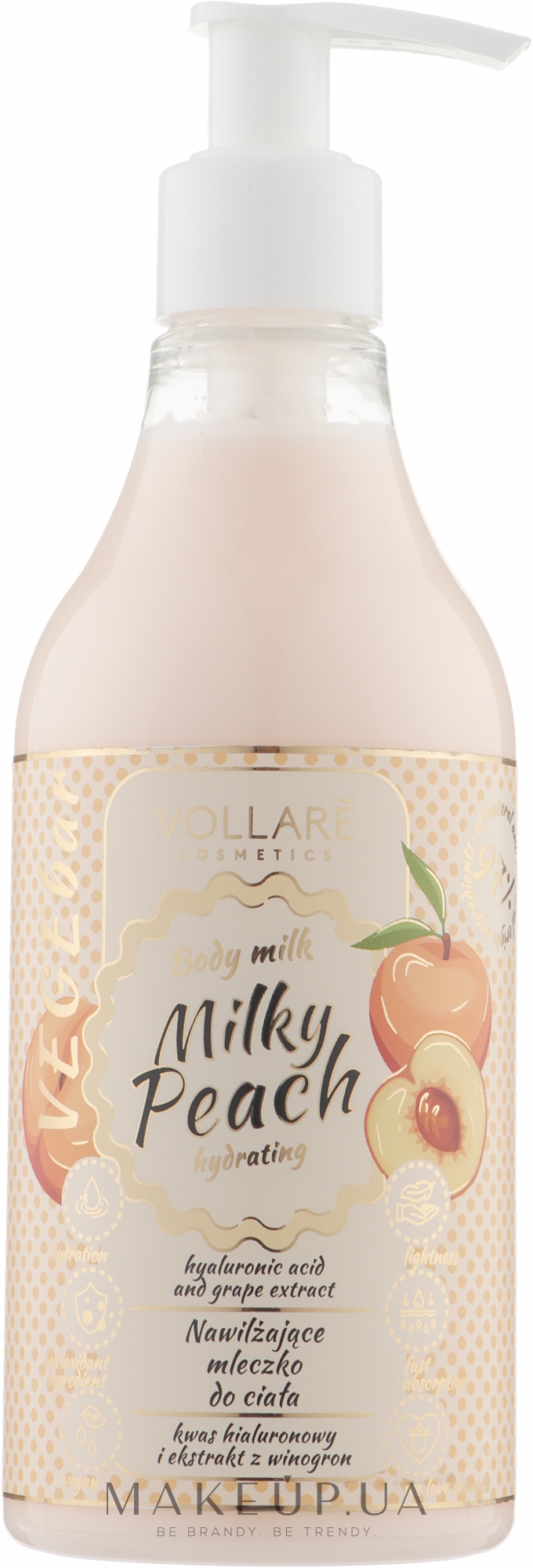 Бальзам-арома для зволоження тіла - Vollare Cosmetics VegeBar Milky Peach Hydrating Body Milk — фото 300ml