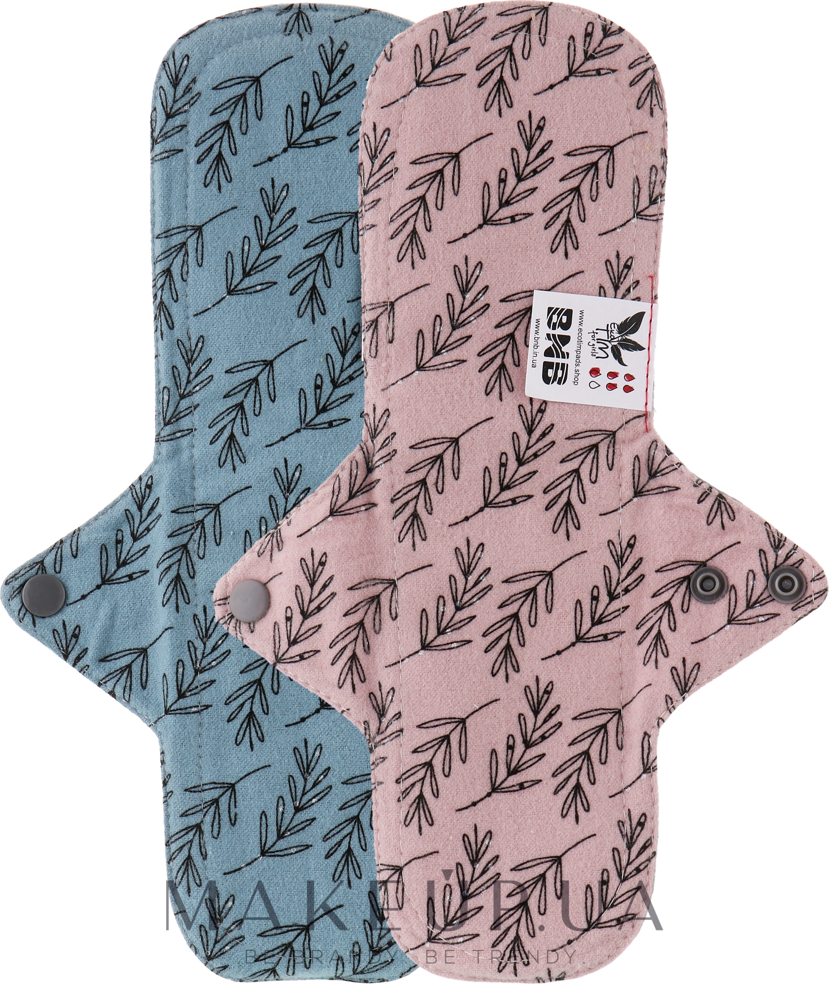 Многоразовая прокладка для менструации "Flannel", макси, 5 капли, листья акации на розовом, листья акации на серо-синем - Ecotim For Girls — фото 2шт