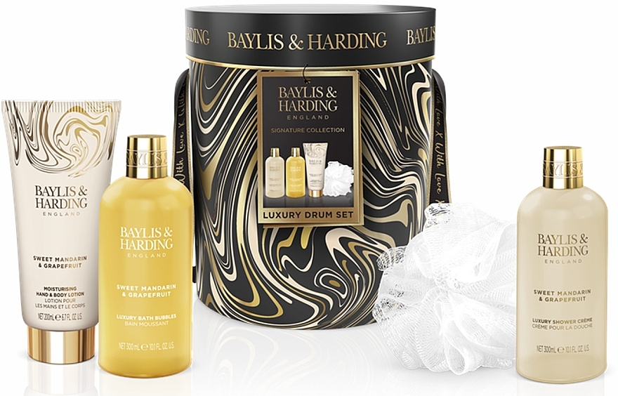 Набор - Baylis & Harding Sweet Mandarin & Grapefruit Ultimate Care Gift Set (b/lot/200ml + sh/cr/300ml + bath/bubble/300ml + sh/sponge) — фото N1