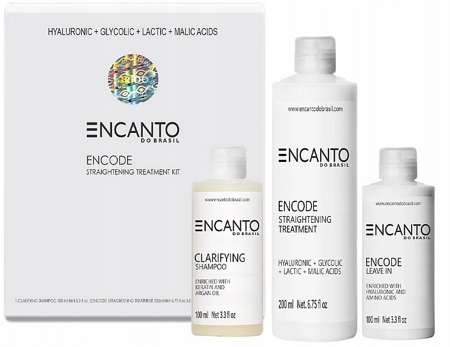 Набір - Encanto Encode Straightening Treatment Kit (shm/100ml + treatment/200ml + leave/in/100ml) — фото N1