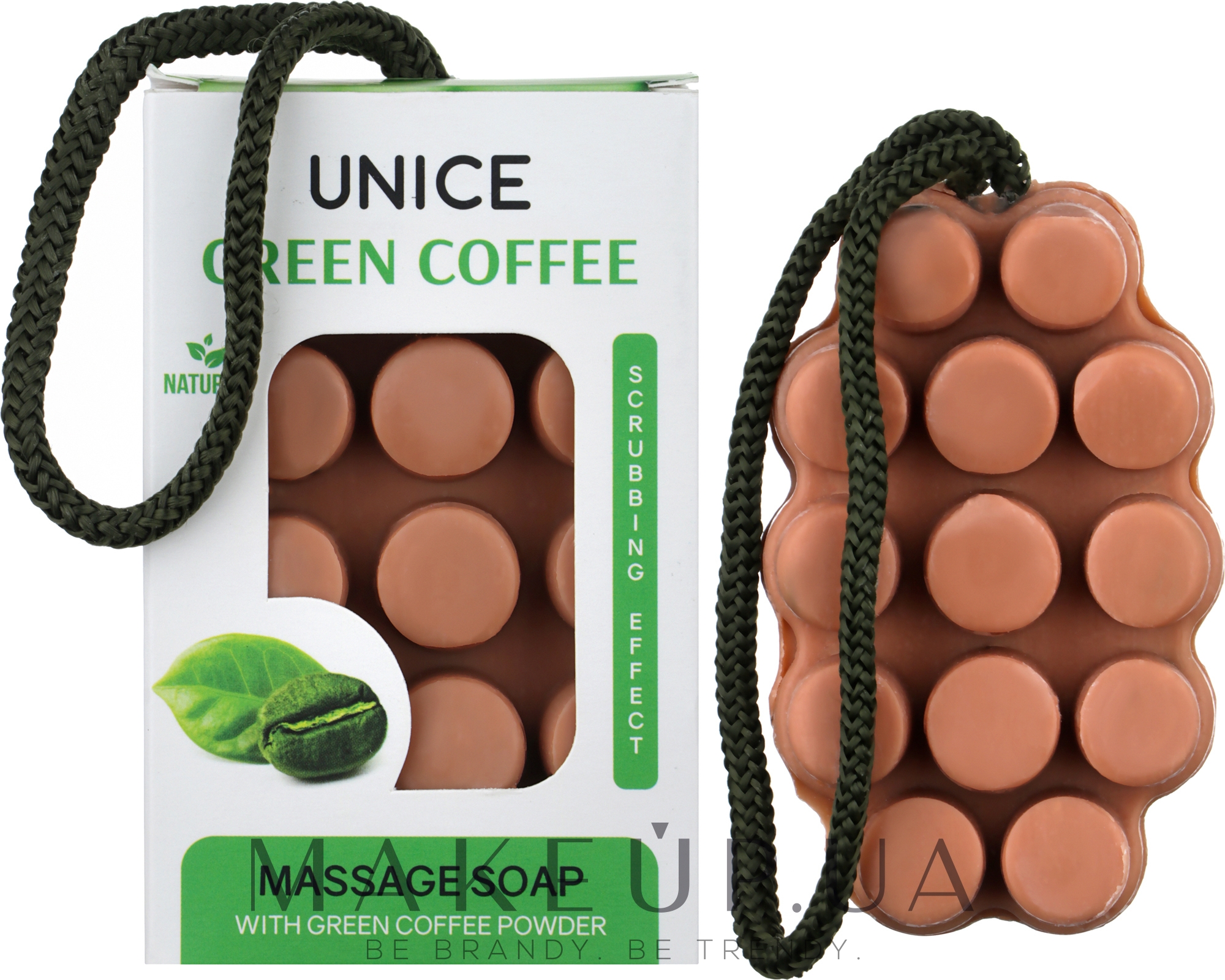 Натуральне масажне мило-скраб із зеленою кавою - Unice Green Coffee Massage Soap — фото 100g