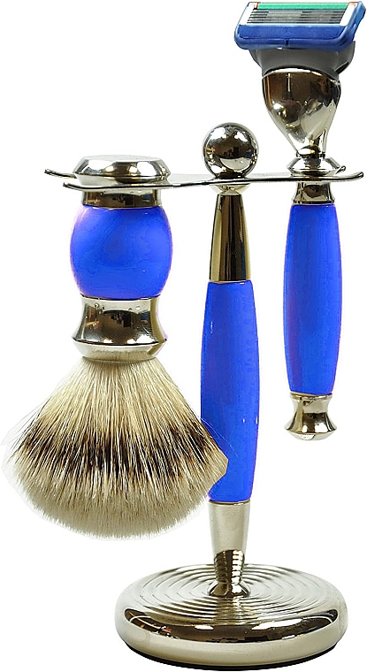 Набор для бритья - Golddachs Synthetic Hair, Fusion Polymer Blue Chrom (sh/brush + razor + stand) — фото N1