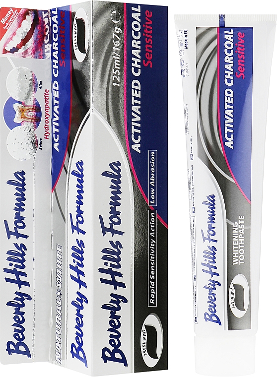 Деликатно отбеливающая зубная паста - Beverly Hills Formula Charcoal Black Natural White Toothpaste