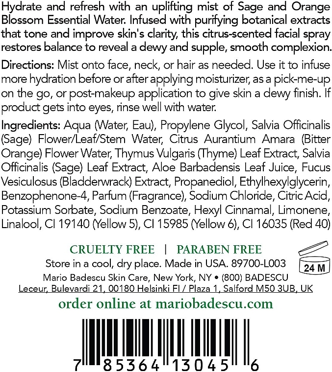 Спрей для лица с шалфеем алоэ и цветком апельсина - Mario Badescu Facial Spray with Aloe Sage & Orange Blossom — фото N3
