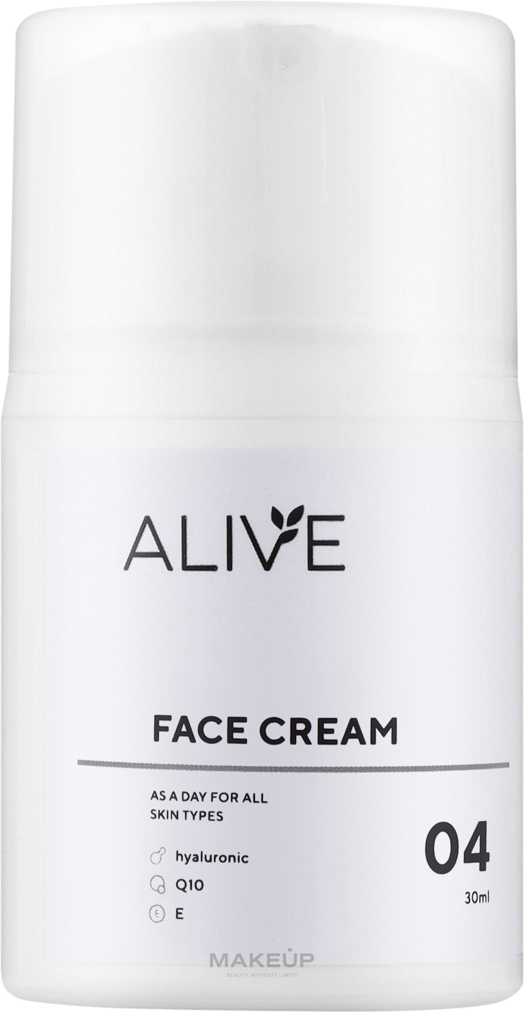 Крем для всех типов кожи для утреннего использования с антиооксидантом Q10 - ALIVE Cosmetics Face Cream 04 — фото 30ml