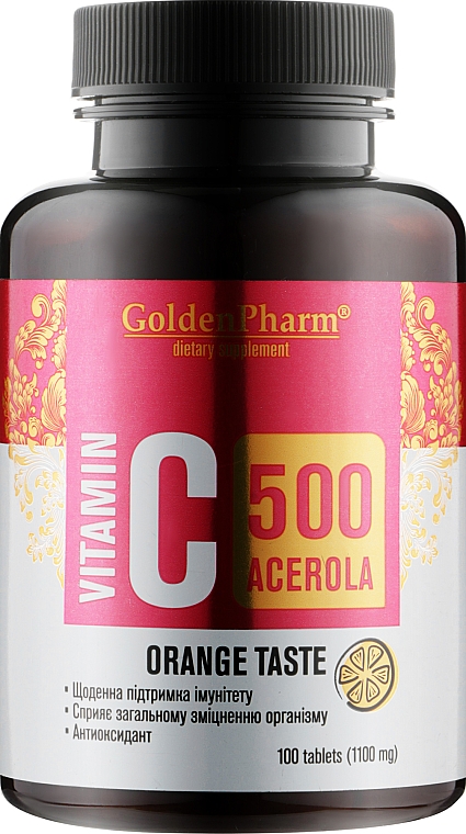 Витамин С "Ацерола" со вкусом апельсина, 100 таблеток - Голден Фарм — фото N1