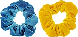 Набір оксамитових резинок для волосся, жовта та синя, 2 шт - ScrunchyUA — фото N1
