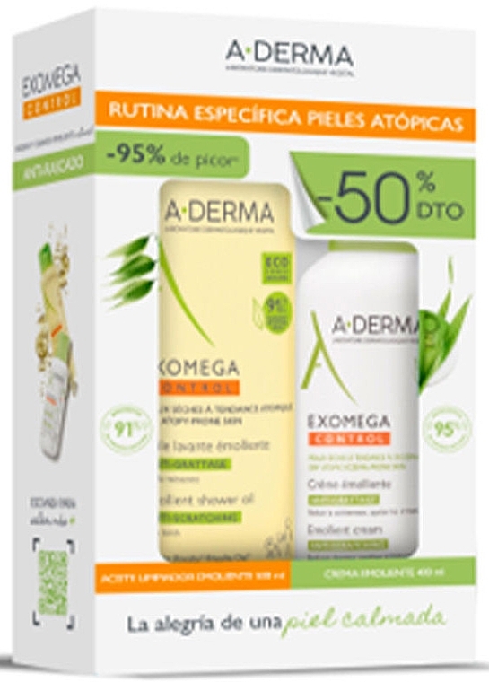 Набір - A-Derma Exomega Control Emollient Cream Anti-Irritation Set (sh/gel/500ml + b/balm/400ml) — фото N2