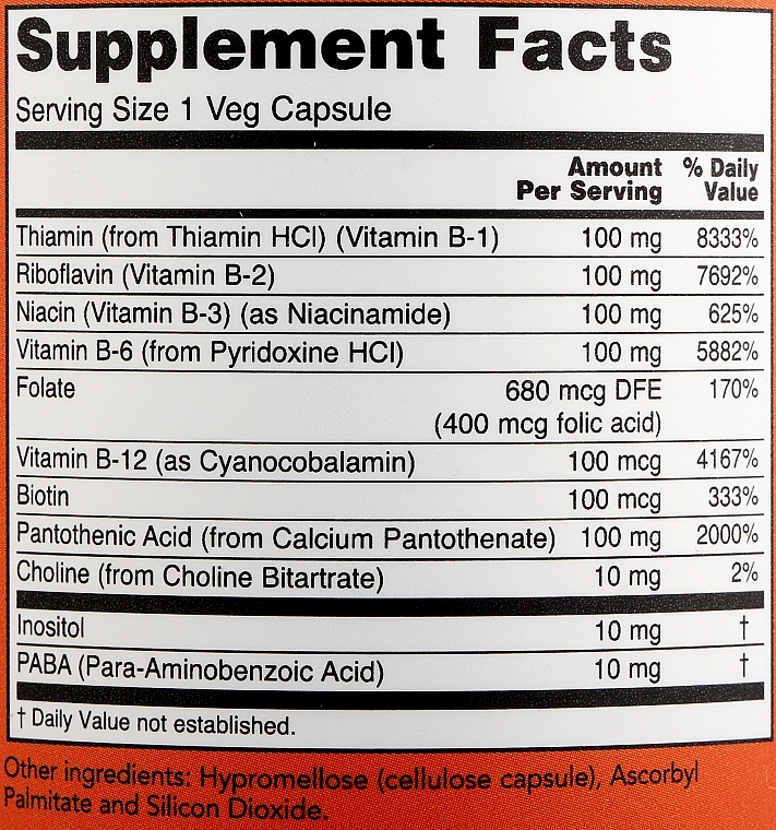 Вітамін В-100 - Now Foods Vitamin B-100 Veg Capsules — фото N2