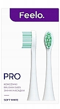 Сменная насадка для звуковой зубной щетки, мягкая, белая, 2 шт. - Feelo PRO White Soft — фото N2