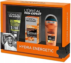 Духи, Парфюмерия, косметика Набор для мужчин - L'Oreal Paris Men Expert Hydra Energetic (f/cr/50ml + f/gel/100ml + deo/50ml)