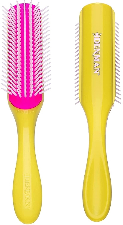 Щітка для волосся D3, жовта з рожевим - Denman Medium 7 Row Styling Brush Honolulu Yellow — фото N1
