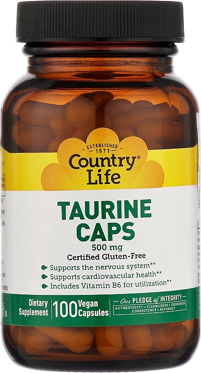 Таурин, 500 мг - Country Life Taurine Caps 500 mg — фото N1