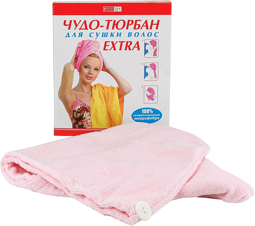 Полотенце-тюрбан из микрофибры для волос, розовое - City Up Turban 