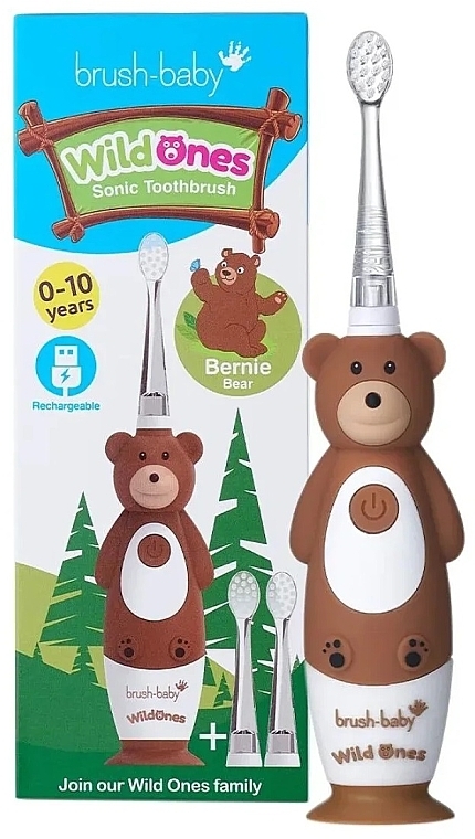 Электрическая зубная щетка, 0-10 лет - Brush-Baby WildOnes Bernie Bear Sonic Toothbrush — фото N1