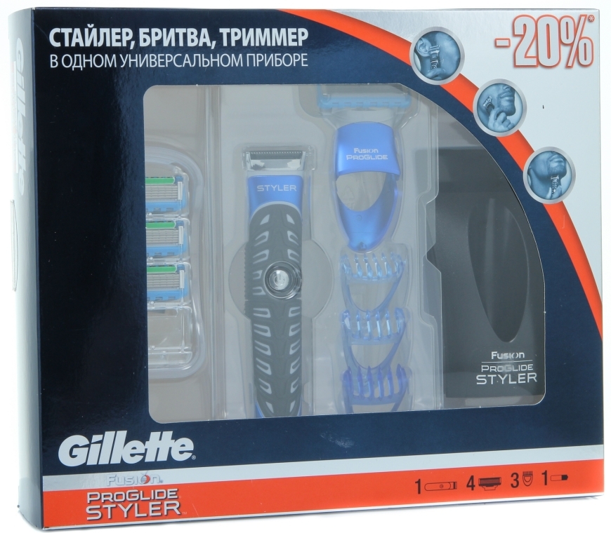 Набор - Gillette Fusion ProGlide Styler (стайлер/1шт + сменная кассета/4шт)