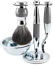 Парфумерія, косметика Набір для гоління - Edwin Jagger Grey & Chrome 4 Piece Mach3 Set Black Synthetic